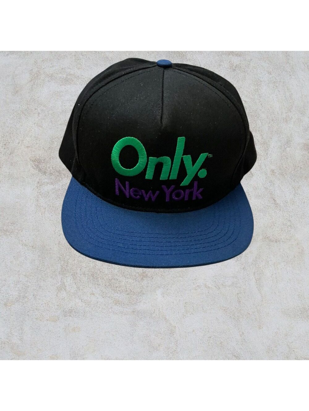 Only NY Logo 5-Panel Snapback Hat Black Blue Made in USA